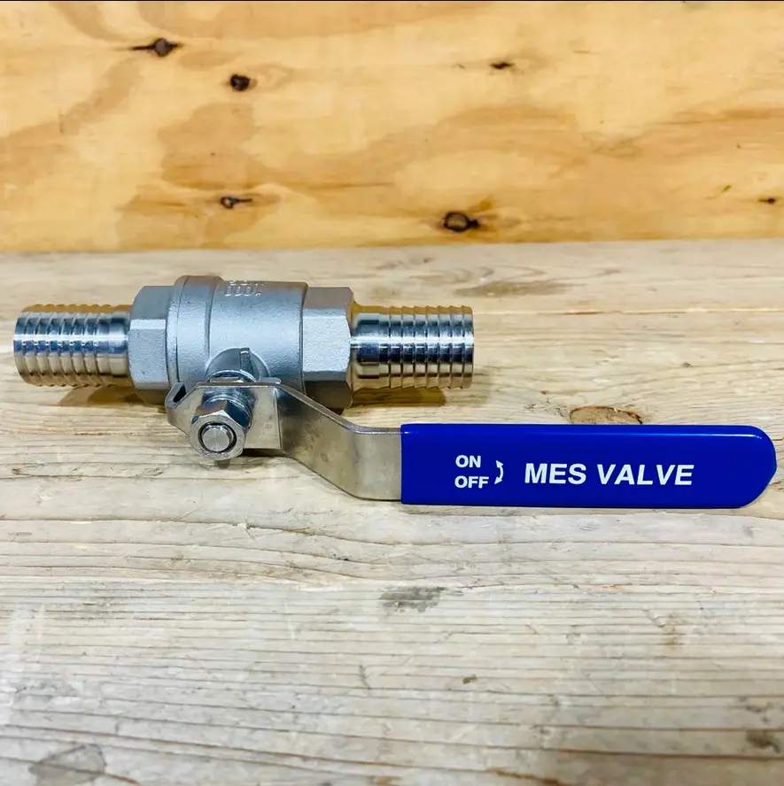 [BV-SS-0.75-B] Ball Valve, Stainless Steel – 3/4" with Barbs (MES)