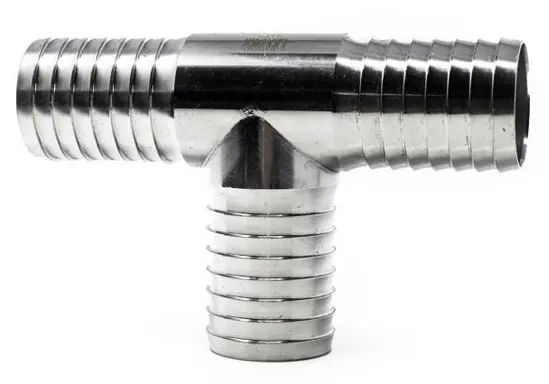 [3452] Tee, Stainless Steel Barb – 1" (H2O Leader)