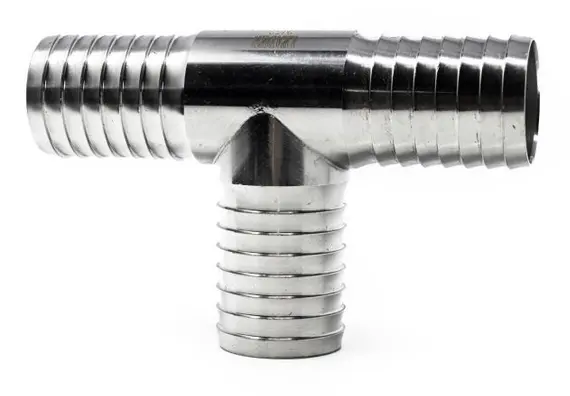 Tee, Stainless Steel Barb – 1" x 1" x 3/4" 